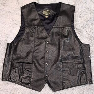 Vintage Cevy's Vest Mens 44 Black Leather Snap‎ Up Motorcycle Pockets Mexico